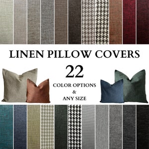 Any Size Linen Pillow Cover, Linen Throw Pillow Case, Linen Lumbar Cushion Cover, Hidden Zipper, 22 Color Choices, Customizable & Cover Only