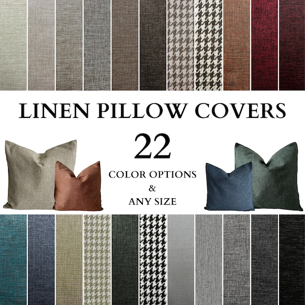 Any Size Linen Pillow Cover, Linen Throw Pillow Case, Linen Lumbar Cushion Cover, Hidden Zipper, 22 Color Choices, Customizable & Cover Only