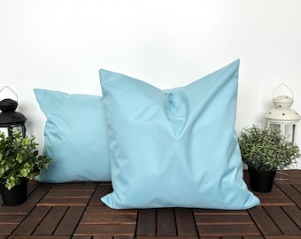 Baby Blue Outdoor Throw Pillow Cover, Funda de almohada resistente al agua y a las manchas, Funda de cojín lumbar para patio al aire libre, Cualquier tamaño personalizado, 26 colores