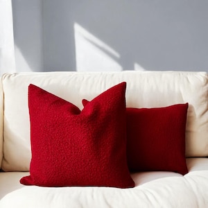 Red Boucle Any Size Pillow Cover, Soft Teddy Accent Pillow Case, Contemporary Puffy Cushion Cover, Christmas Gift, Cozy Decor, Only Cover
