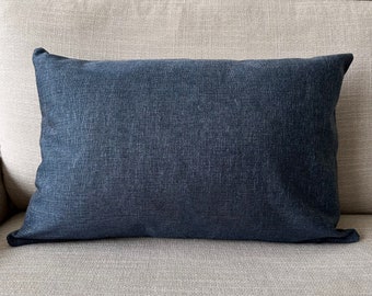 Linen Dark Blue Lumbar Pillow Cover, Navy Blue Linen Cushion Cover, Living Room & Bedroom Decor, Concealed Zipper, All Sizes, 18x18, 16x16