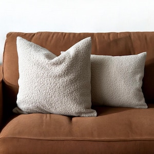 Beige Boucle All Sizes Pillow Cover, Soft Textured Teddy Handmade Cushion Cover, Puffy Oversized Long Pillow Case, Hidden Zipper, Only Cover
