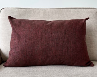 Linen Wine Red Color Lumbar Pillow Cover, Any Custom Size, Burgundy Linen Cushion Cover, Decorative High Quality Pillow Case, Invisible Zip