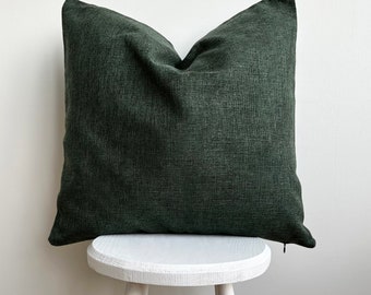 Linen Dark Green Throw Pillow Cover, Boho Any Size Pillow Cover, Farmhouse Decor, Comfy & Cozy Pillow Case, Handmade Gift, Euro Pillow Sham