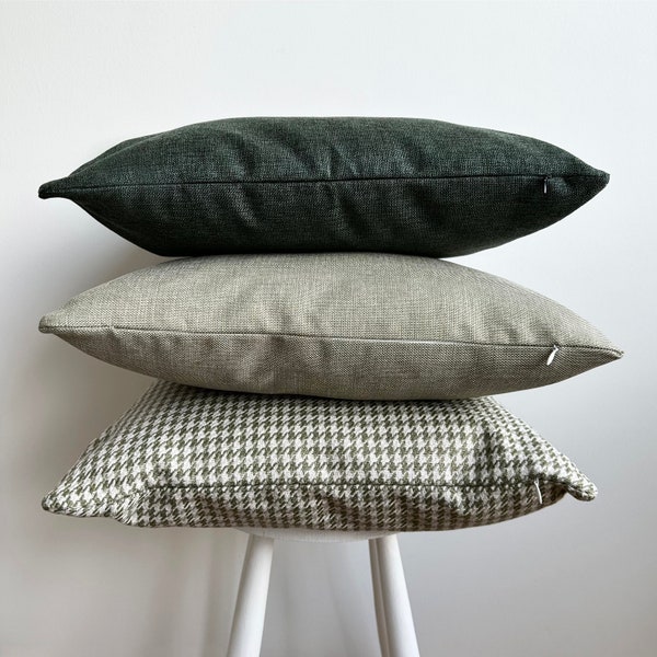 Linen Green Tones Any Size Pillow Cover, Soft Durable Bohemian Farmhouse Throw Pillow Case, Canvas Linen Lumbar Cushion Cover, Hidden Zipper