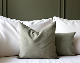 Light Green Linen Throw Pillow Cover, Thick Linen Lumbar Cushion Cover, Any Size Living Room Pillow Case, Hidden Zipper, Farmhouse Decor