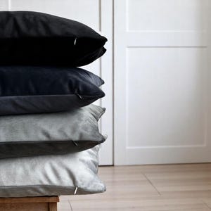 Velvet Gray & Black Pillow Cover, Luxury Soft Velvet Throw Pillow Case, Invisible Zipper Velvet Lumbar Cushion Cover, Any Size, Cover Only