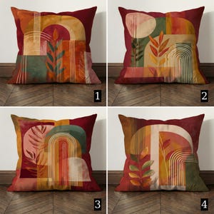 Abstract Arch Pillow Cover, Mid Century Modern Botanical Cushion Case, Burgundy Boho Decor
