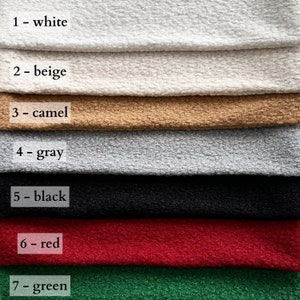 Color shade card for boucle pillow covers. colors and their names