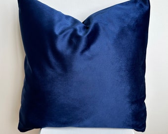 Velvet Navy Blue Throw Pillow Cover, Super Soft Handcrafted Pillow Cover, Luxury Velvet Cushion Cover, Invisible Zipper, Euro Pillow Sham