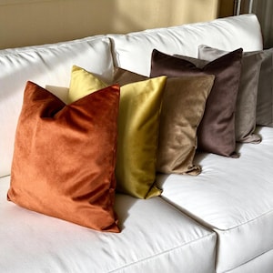 Velvet Terracotta Throw Pillow Cover, Burnt Orange & Brown Boho Pillow Case, Velvet Beige Rust Cushion Cover, Luxury Bedroom Decor, Any Size