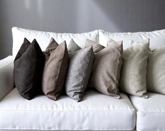Earth Tones Linen Throw Pillow Cover, Any Size Cozy Home Pillow Case, Heavy Linen Long Cushion Cover, Hidden Zipper, Boho House Textile