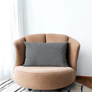Copricuscino lombare in lino pied de poule bianco e nero, copricuscino in lino morbido, arredamento per appartamento, cerniera nascosta, qualsiasi dimensione personalizzata, arredamento per camera da letto