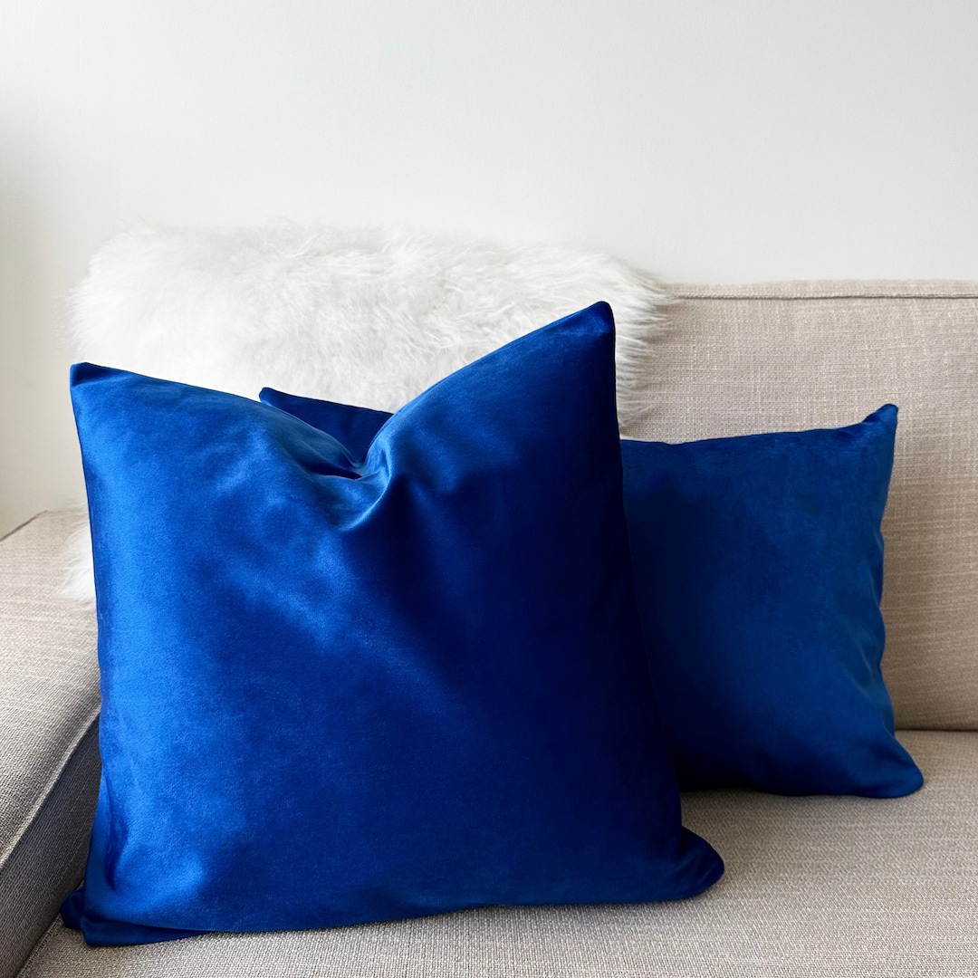 Sapphire Blue Velvet Pillow Case, Shiny & Super Soft Throw Pillow Cover