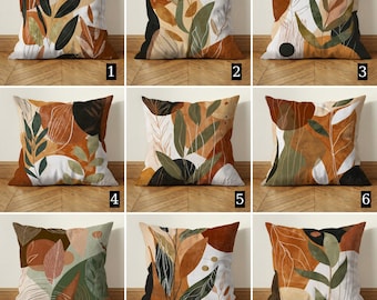Boho Abstract Throw Pillow Cover, Botanical Leaf Cushion Case, Mid Century Modern Decor