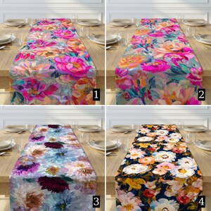Vibrant Floral Table Runner, Colorful Spring Flower Tablecloth, Boho Dining Decor