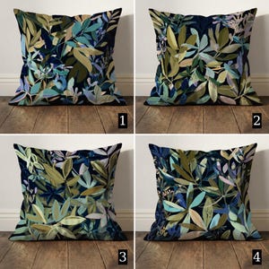 Green Navy Blue Leaf Throw Pillow Case, Moody Botanical Cushion Cover, Housewarming Gift