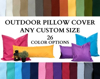 Outdoor Throw Pillow Cover, Waterproof Decorative Lumbar Pillow Case, Stain Resistant Cushion Cover, Hidden Zipper, Many Colors, Any Size