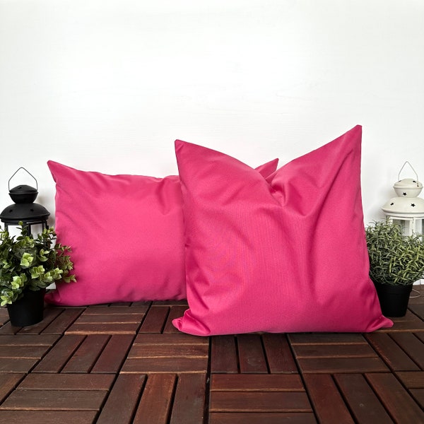 Housse de coussin de couleur rose vif pour l'extérieur, housse de coussin résistante aux taches et à l'eau, housse de coussin de patio extérieur, décoration de porche, n'importe quelle taille
