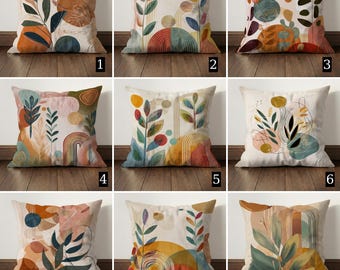 Housse de coussin abstraite colorée du milieu du siècle, housse de coussin en forme de feuille bohème, décoration de chambre à coucher