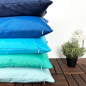 blue color palette of outdoor pillow covers