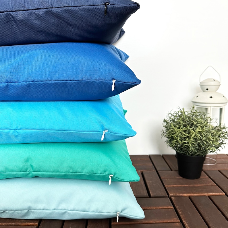 blue color palette of outdoor pillow covers