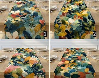 Moody Botanical Any Size Table Runner, Abstract Floral Boho Dining Table Cloth