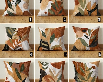 Abstract Boho Leaves Pillow Cover, Modern Earth Tone Terracotta Cushion Case