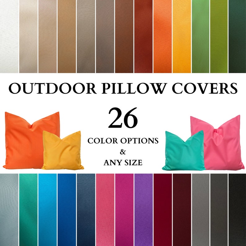 any size outdoor throw and lumbar pillow covers with many color options and with the highest quality fabric. water resistant, stain resistant, waterproof, stainproof.