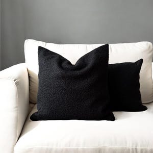 Black Puffy Boucle Cushion Cover, Soft & Textured Teddy Pillow Case, Boucle Bedroom or Living Room Pillow Cover, Hidden Zipper, Any Size