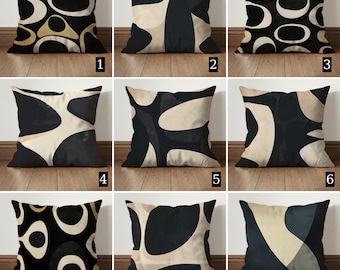 Abstract Black Beige Throw Pillow Case, Geometric Organic Shapes Cushion Cover, Modern Decor