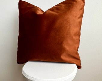 Funda de almohada con acento de terracota de terciopelo, funda de almohada con acento boho de color óxido, funda de cojín de terciopelo con cremallera oculta, elija su color y tamaño