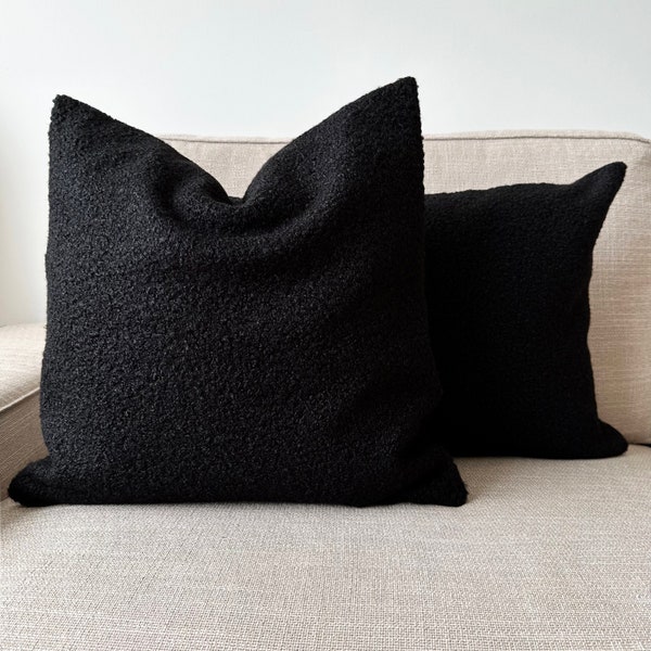 Black Puffy Boucle Cushion Cover, Soft & Textured Teddy Pillow Case, Boucle Bedroom or Living Room Pillow Cover, Hidden Zipper, Any Size