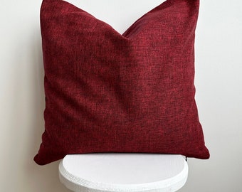 Red Linen Throw Pillow Cover, Heavyweight Red Linen Cushion Cover, Any Custom Size, Handmade Hidden Zipper Pillow Case, Christmas Decor