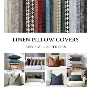 Any Size Linen Pillow Cover, Linen Throw Pillow Case, Linen Lumbar Cushion Cover, Hidden Zipper, 22 Color Choices, Customizable & Cover Only