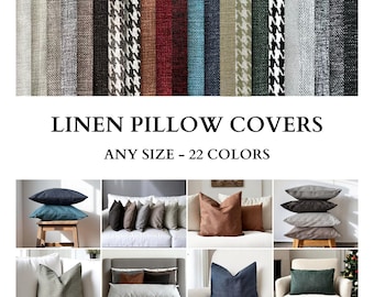 Any Size Linen Pillow Cover, Linen Throw Pillow Case, Linen Lumbar Cushion Cover, Hidden Zipper, 22 Color Choices, Customizable & Cover Only