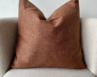 Rust Linen Throw Pillow Cover, Terracotta Boho Pillow Case, Any Custom Size Cushion Cover, 22 Colors, Euro Sham, Living Room Decor, 20x20