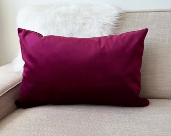 Velvet Reddish Purple Lumbar Pillow Case, Soft Custom Size Velvet Cushion Cover, Fuchsia Invisible Zipper Throw Pillow Cover, Luxury Decor