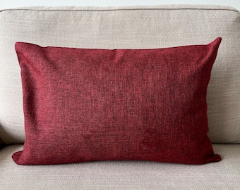 Red Linen Lumbar Pillow Cover, Heavy Linen Cushion Cover, Custom Size, Hidden Zipper, Christmas Pillow Case, New Year Decor, 20x20, 14x22