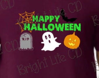 Happy Halloween, grave, RIP, ghost, Jacko lantern, bat, spider web, digital download, PNG, JPEG