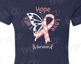 Breast Cancer Awareness PNG JPEG: Ribbon Butterfly Heart (Digital Download)