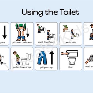 Potty Toilet Training Sequence Visual Routine for Boys Autism Boardmaker AAC -Using the Toilet - Digital Download