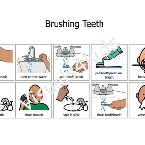 Séquence visuelle de routine de brossage des dents pour la CAA autistique - Boardmaker Picture Communication Cards