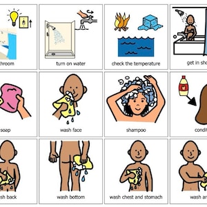 Een douche nemen Routine Autisme, visueel hulpmiddel AAC Boardmaker- Picture Communication Cards - versie 2