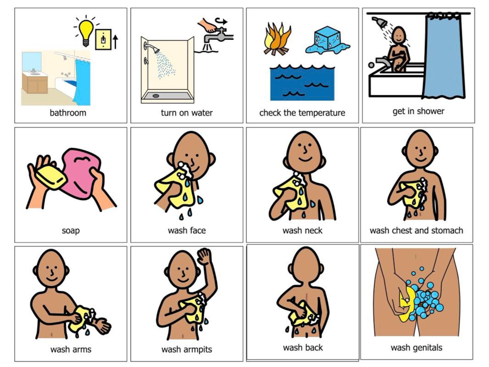 Taking a Shower Sequence Routine Autism, Visual Aid - AAC- (digital ...