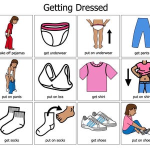 ブラジャーを着けた女の子の着替え（視覚的自閉症向け） - 絵カードボード - 服 - （デジタルダウンロード）