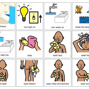 Rutina de secuencia para tomar un baño - Tablero de imágenes visuales para la hora del baño para personas con autismo