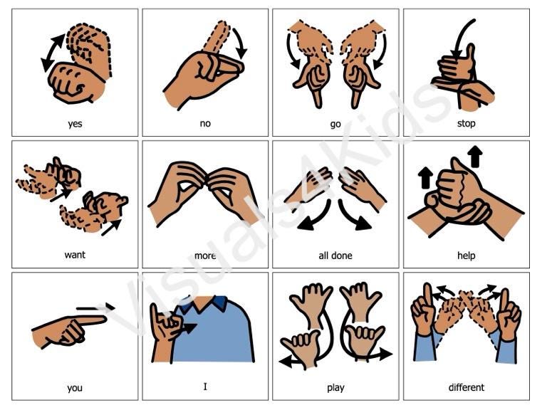 Visual ASL Core Word Board Boardmaker AAC Picture Communication Cards Sign Language