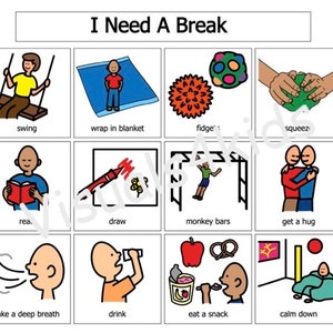 I Need A Break Autism Sensory Choices- Boardmaker AAC Picture Communication Choice Board - Behavior Support