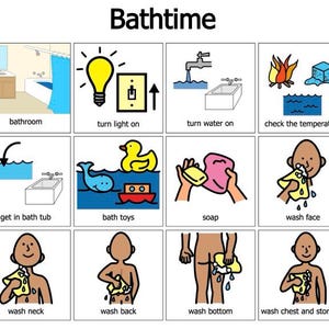 Taking a Bath Sequence Routine -Autism Bath Time Boardmaker Visual Picture Board Communication Cards